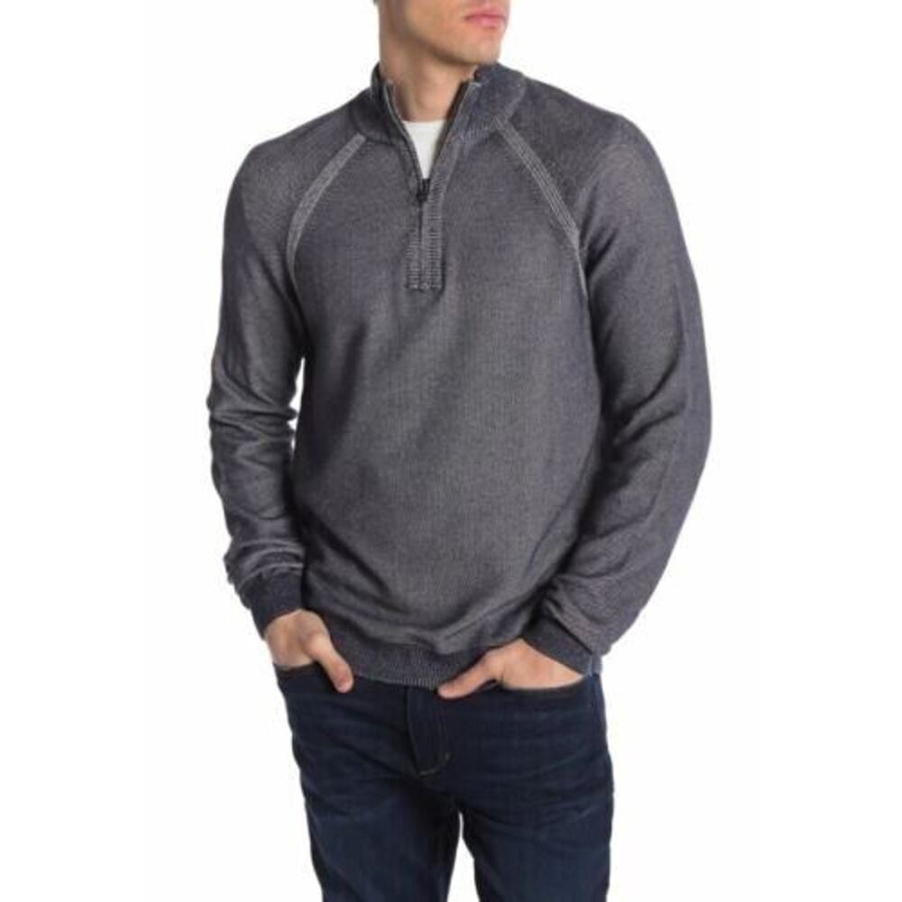 Tailor Vintage Mens Birdseye Reversible 1/4 Zip Knit Pullover in Navy‎ MSRP $108